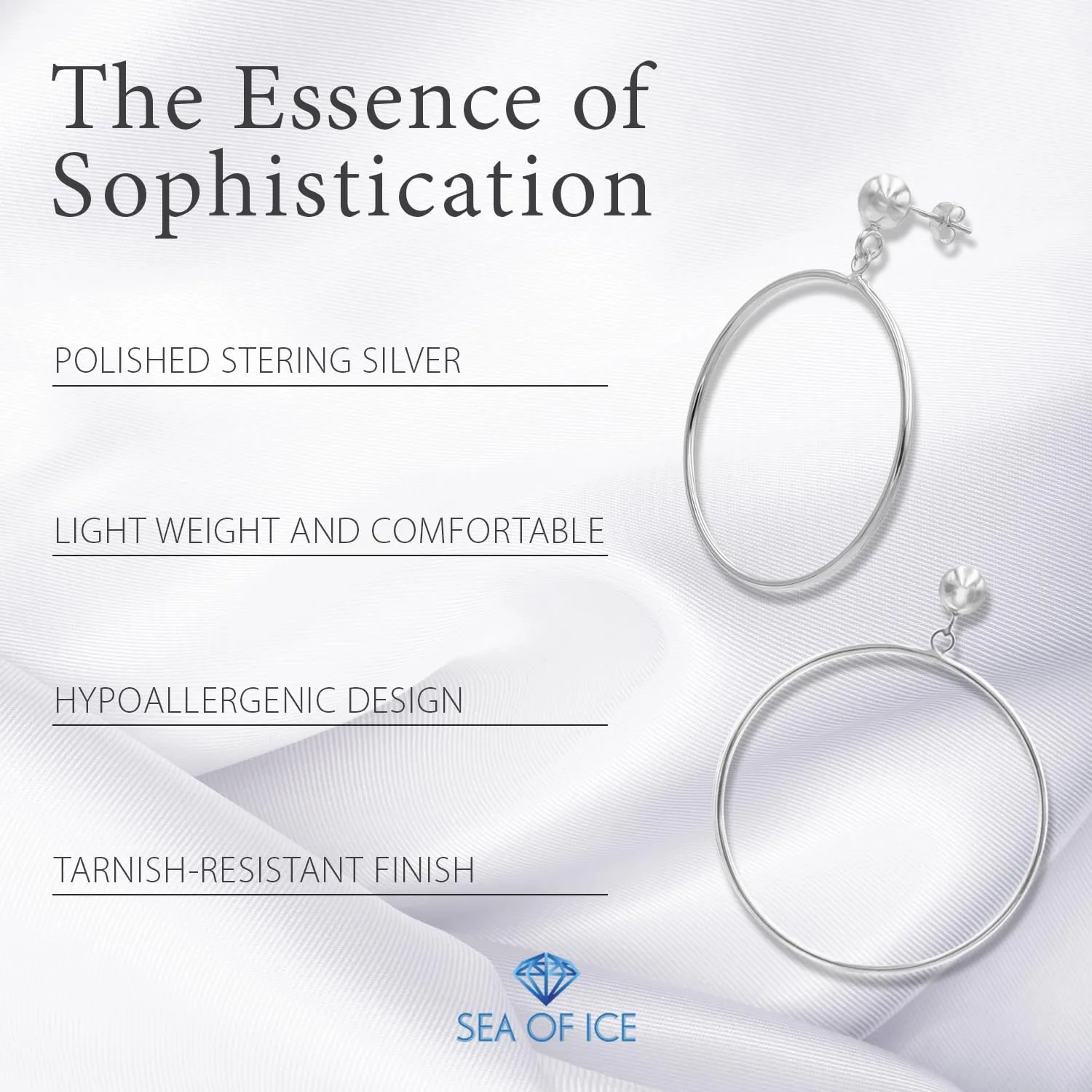 Sterling Silver Polished Open Round Drop Hoop Earrings 5mm Bead Post Dangle Earrings for Women