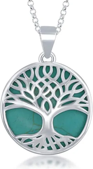 Sterling Silver Turquoise Stone Abalone Mother of Pearl Necklaces for Women - Tree of Life Necklace - Unique Pendant Necklaces - Fine Jewelry Gifts for Women