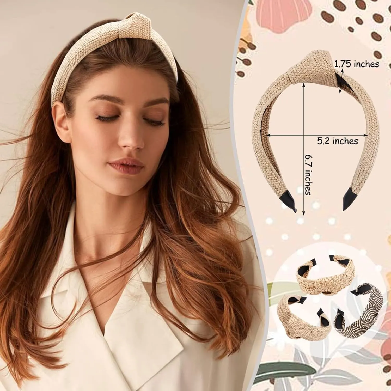 Straw Knotted Headbands for Women Wide Headband for Womens Hair Summer Beach Rattan Knot Headband Women Fashion Head Band For Beach Vacation Hair Accessories For Women, Wood 2