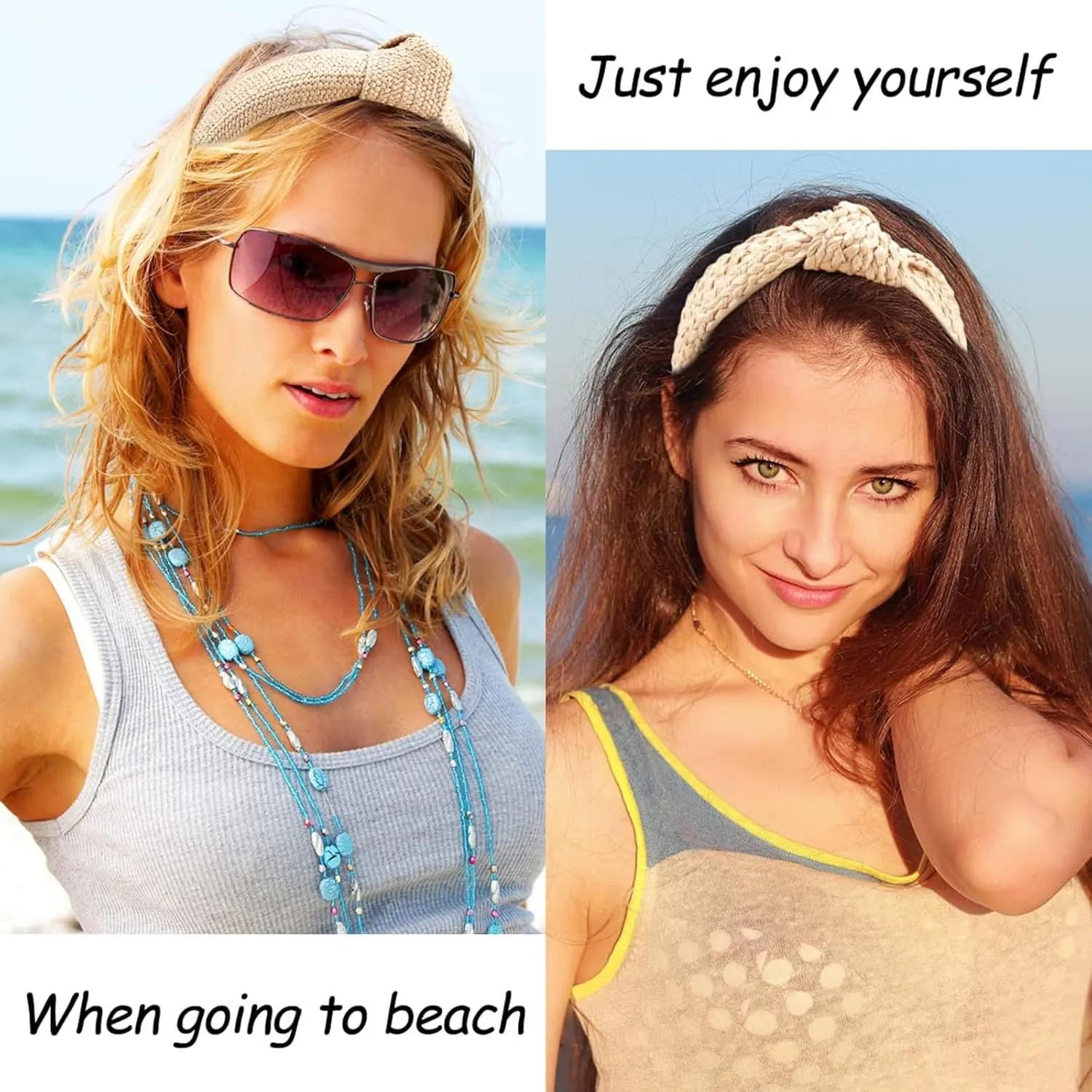 Straw Knotted Headbands for Women Wide Headband for Womens Hair Summer Beach Rattan Knot Headband Women Fashion Head Band For Beach Vacation Hair Accessories For Women, Wood 2