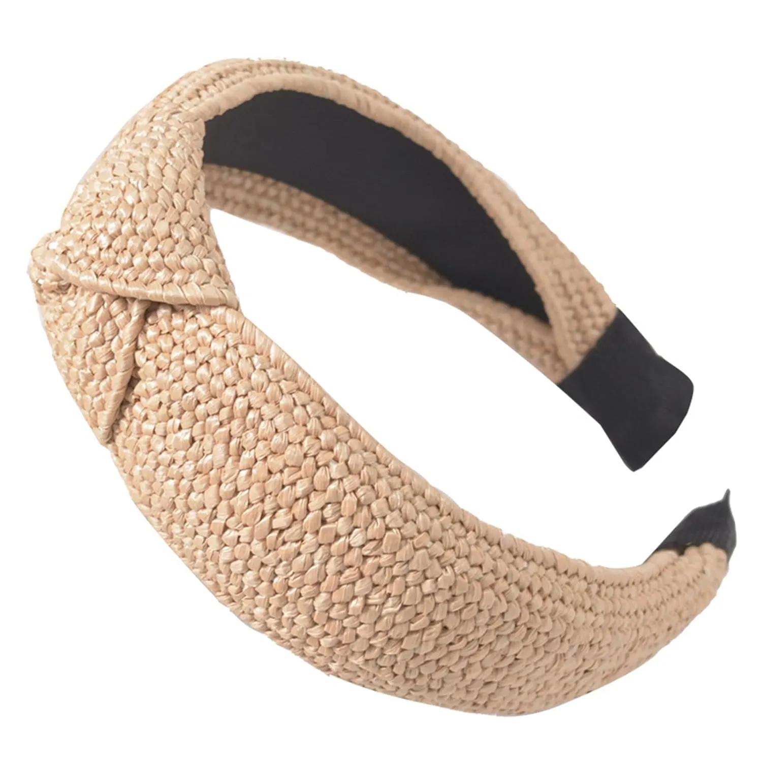 Straw Knotted Headbands for Women Wide Headband for Womens Hair Summer Beach Rattan Knot Headband Women Fashion Head Band For Beach Vacation Hair Accessories For Women, Wood 2
