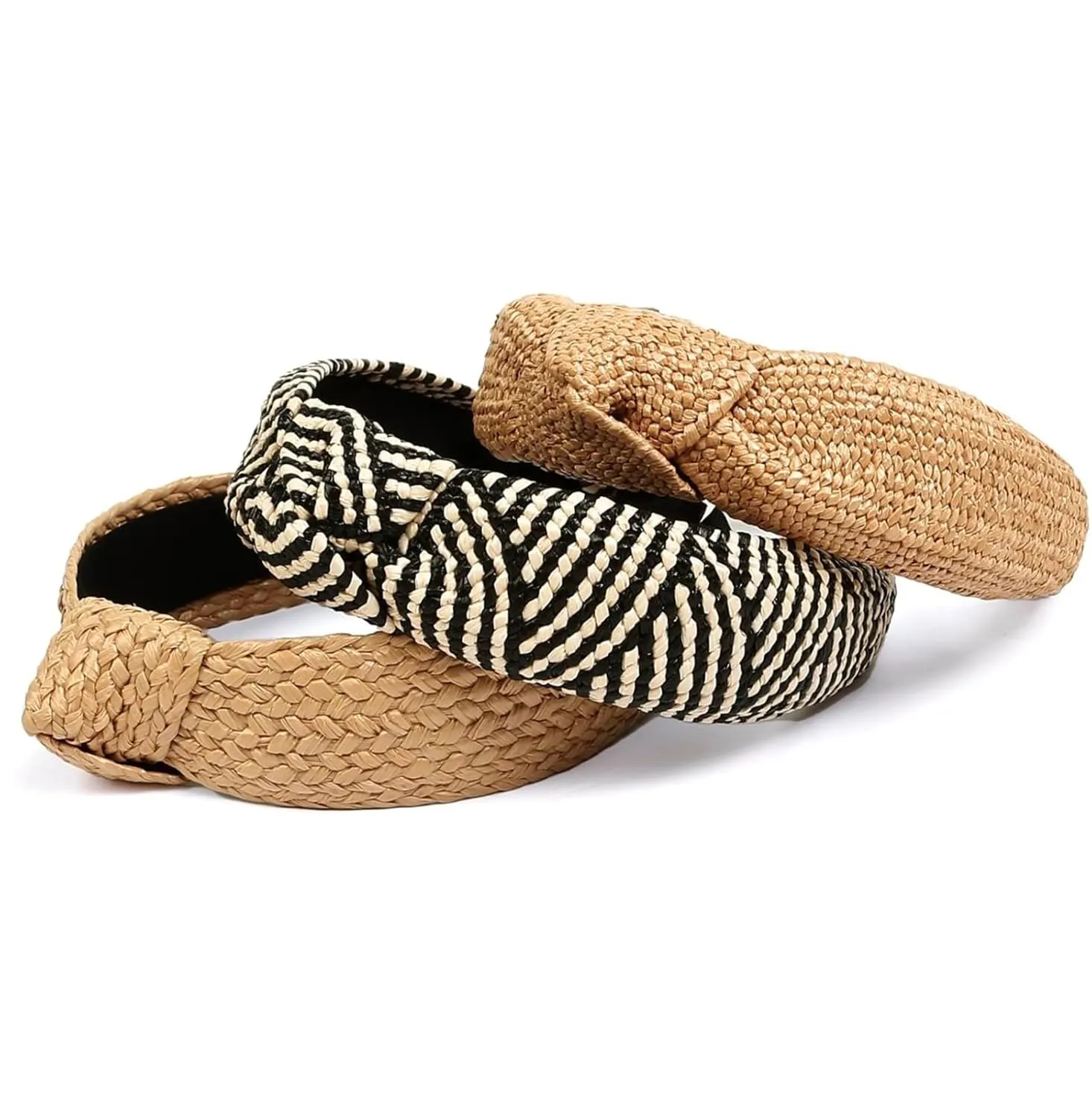 Straw Knotted Headbands for Women Wide Headband for Womens Hair Summer Beach Rattan Knot Headband Women Fashion Head Band For Beach Vacation Hair Accessories For Women, Wood 2