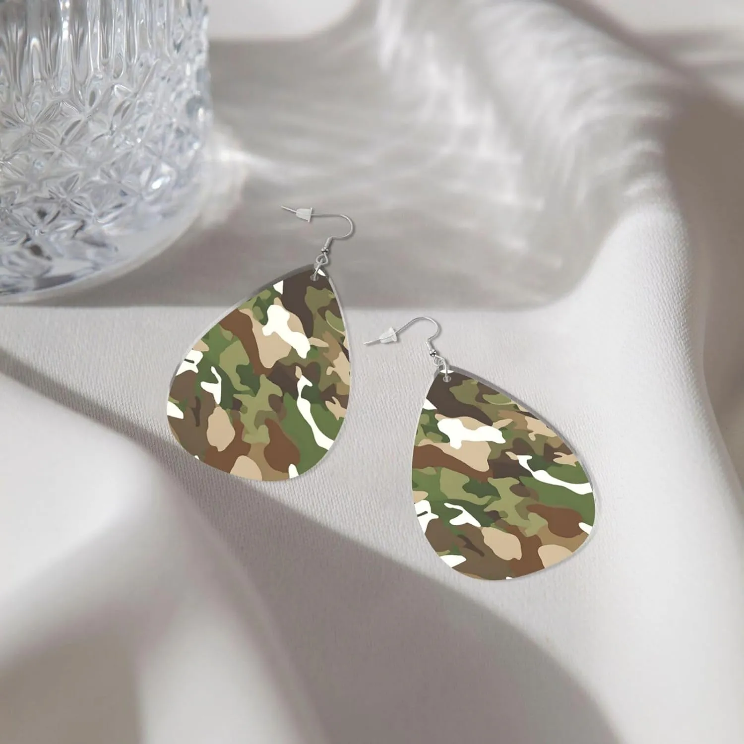 Stylish Drop-Shaped Acrylic Earrings Lightweight Printed Teardrop Dangle Earrings for Women (Abstract Camouflage Print)