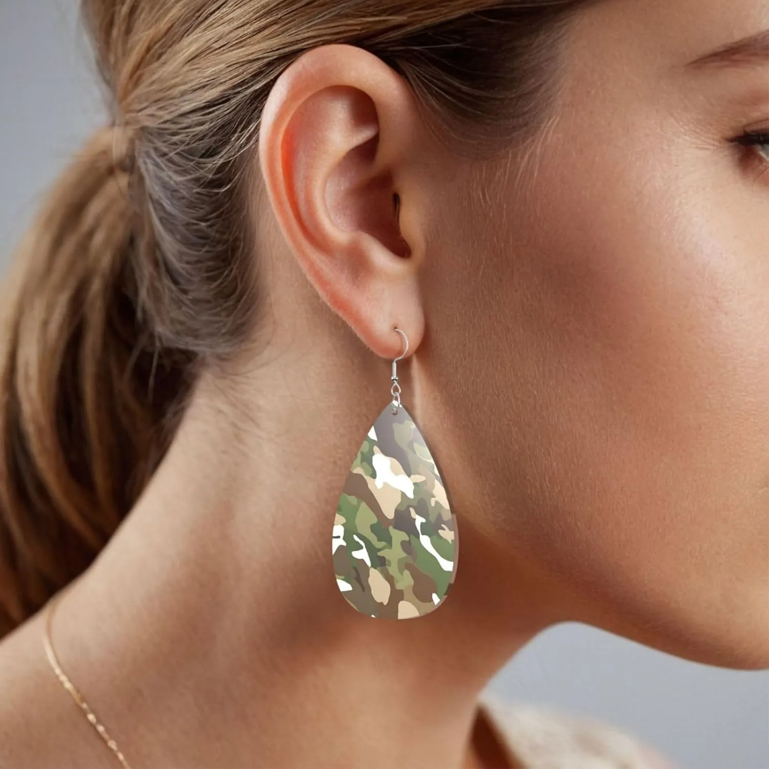 Stylish Drop-Shaped Acrylic Earrings Lightweight Printed Teardrop Dangle Earrings for Women (Abstract Camouflage Print)
