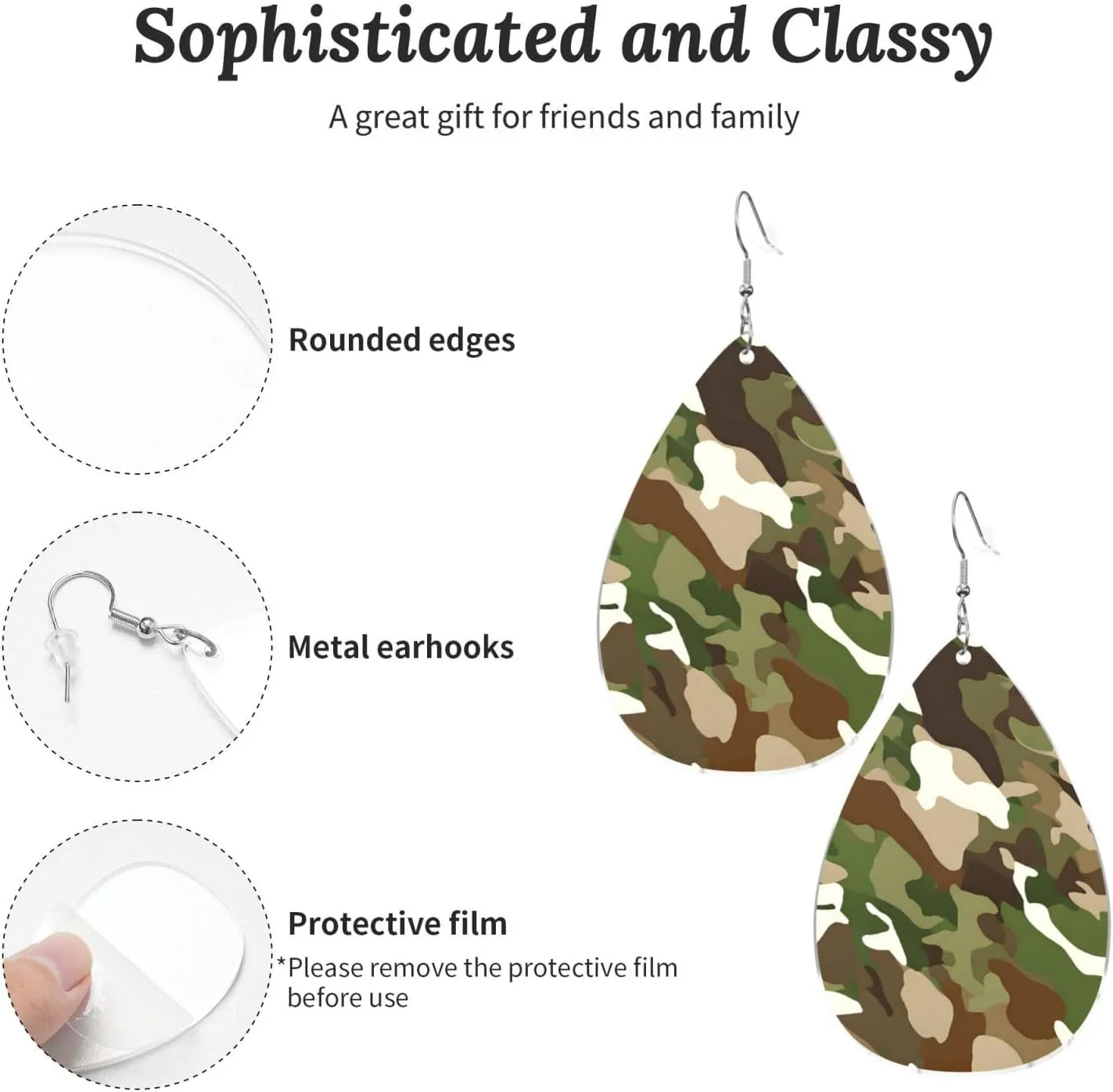 Stylish Drop-Shaped Acrylic Earrings Lightweight Printed Teardrop Dangle Earrings for Women (Abstract Camouflage Print)