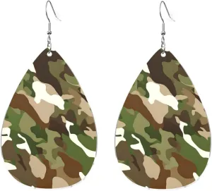 Stylish Drop-Shaped Acrylic Earrings Lightweight Printed Teardrop Dangle Earrings for Women (Abstract Camouflage Print)