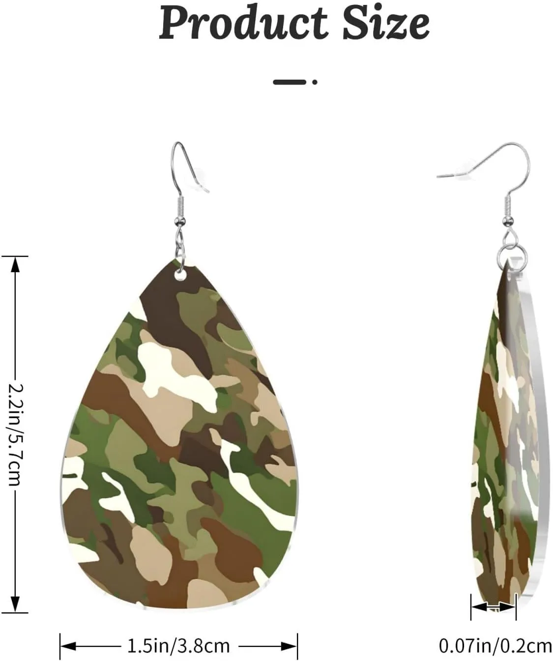 Stylish Drop-Shaped Acrylic Earrings Lightweight Printed Teardrop Dangle Earrings for Women (Abstract Camouflage Print)