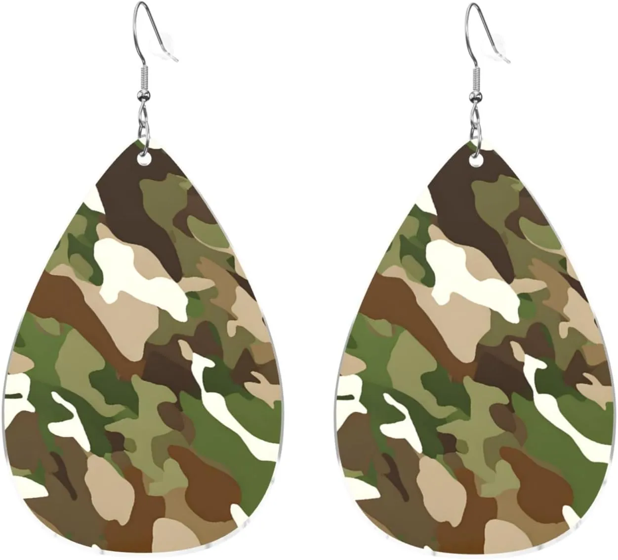 Stylish Drop-Shaped Acrylic Earrings Lightweight Printed Teardrop Dangle Earrings for Women (Abstract Camouflage Print)