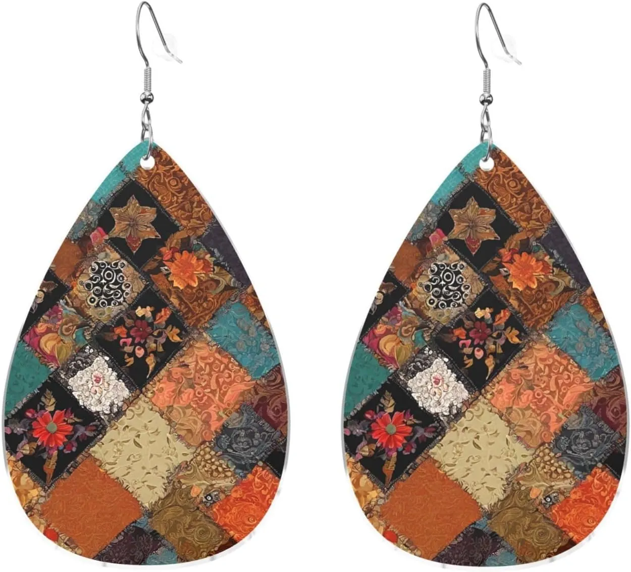 Stylish Drop-Shaped Acrylic Earrings Lightweight Printed Teardrop Dangle Earrings for Women (African Style Patchwork)