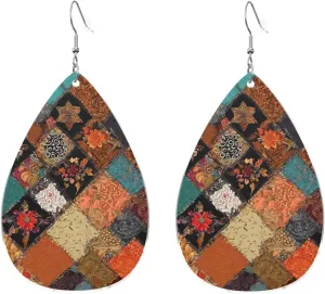 Stylish Drop-Shaped Acrylic Earrings Lightweight Printed Teardrop Dangle Earrings for Women (African Style Patchwork)