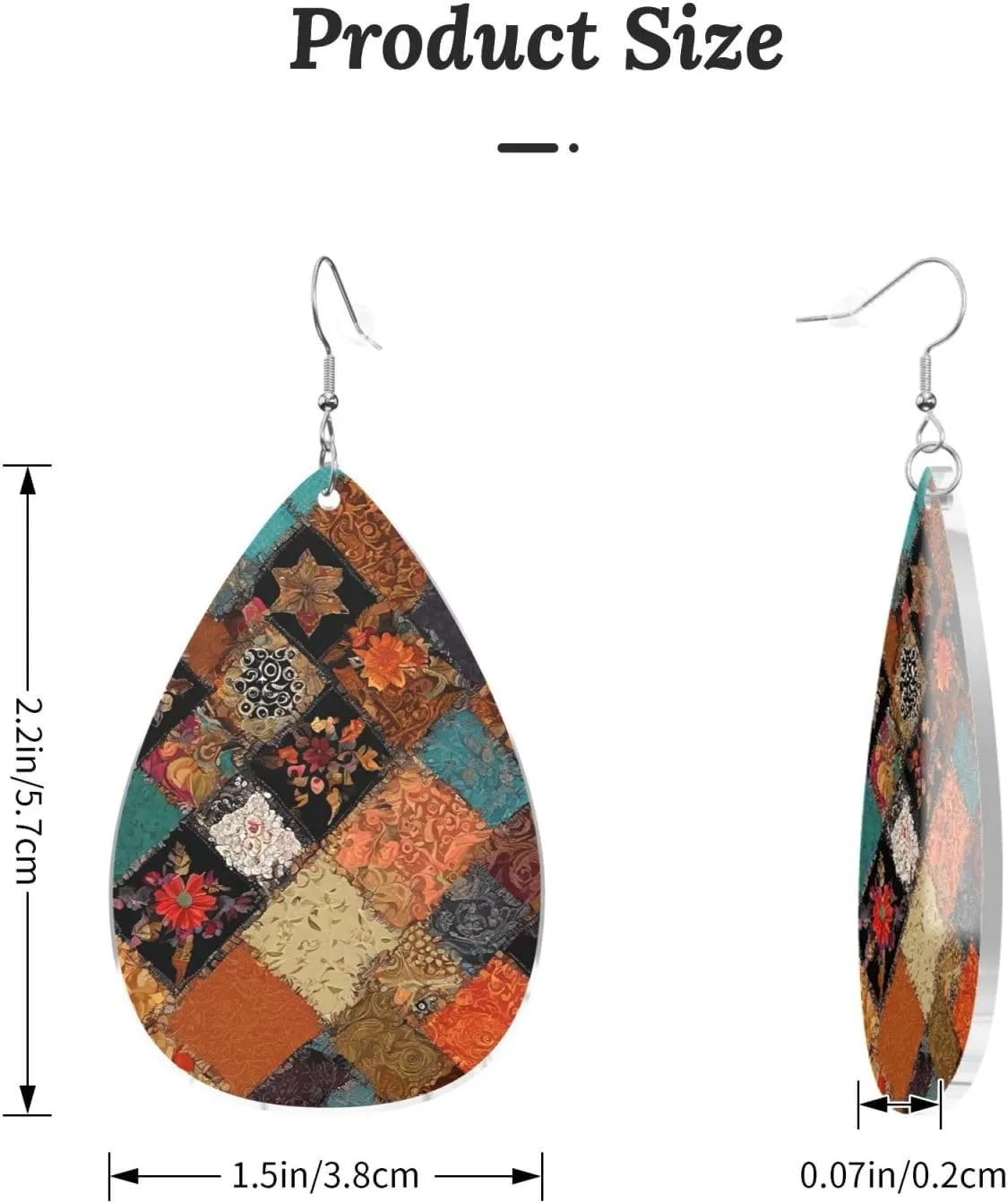 Stylish Drop-Shaped Acrylic Earrings Lightweight Printed Teardrop Dangle Earrings for Women (African Style Patchwork)