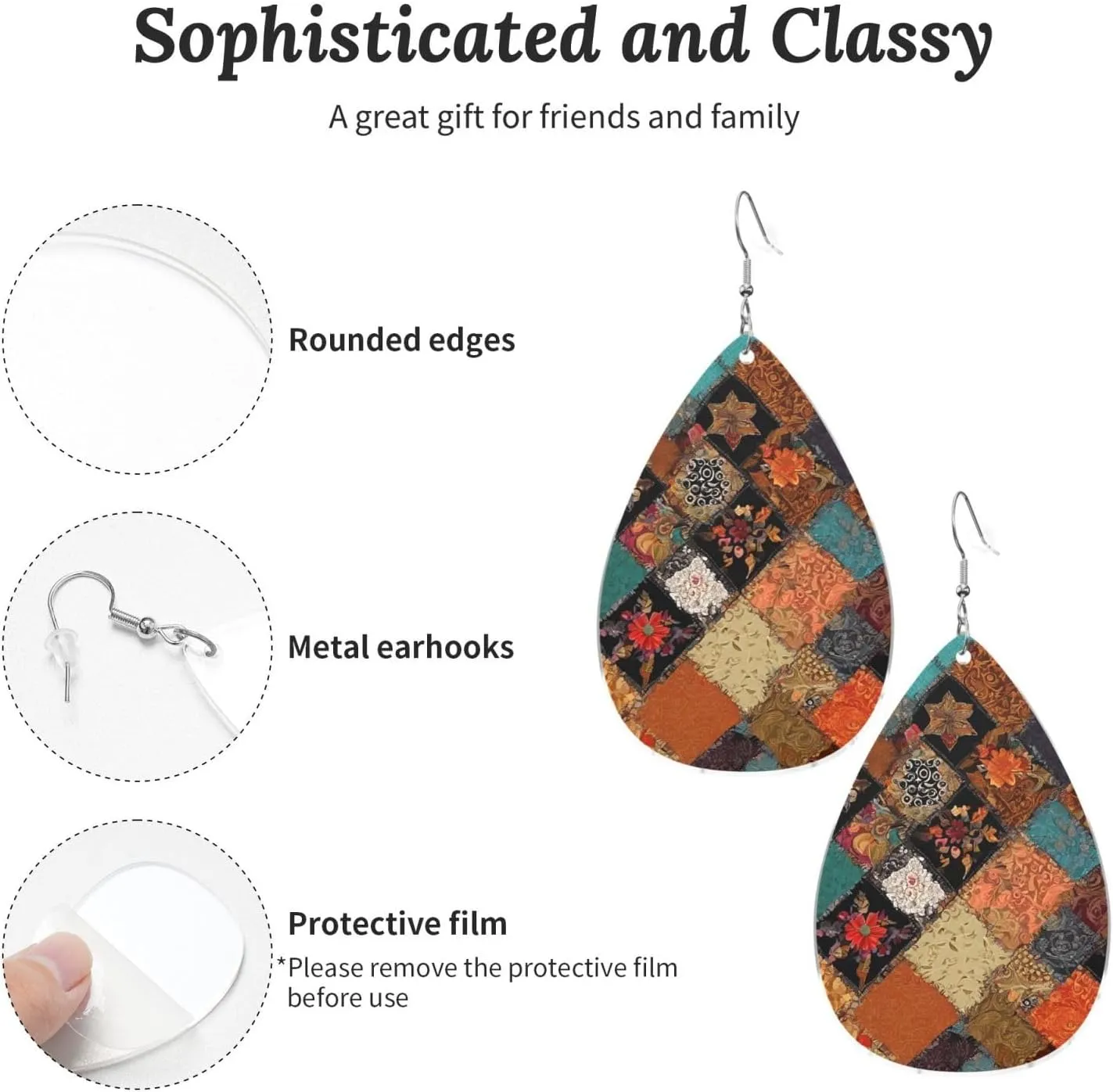 Stylish Drop-Shaped Acrylic Earrings Lightweight Printed Teardrop Dangle Earrings for Women (African Style Patchwork)