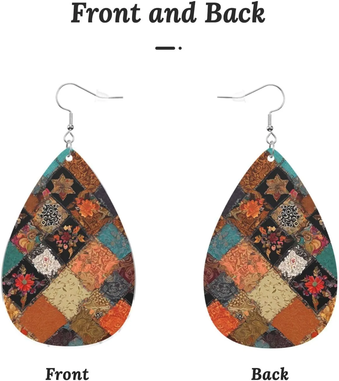 Stylish Drop-Shaped Acrylic Earrings Lightweight Printed Teardrop Dangle Earrings for Women (African Style Patchwork)