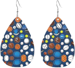 Stylish Drop-Shaped Acrylic Earrings Lightweight Printed Teardrop Dangle Earrings for Women (Baseball Basketball Football Print)