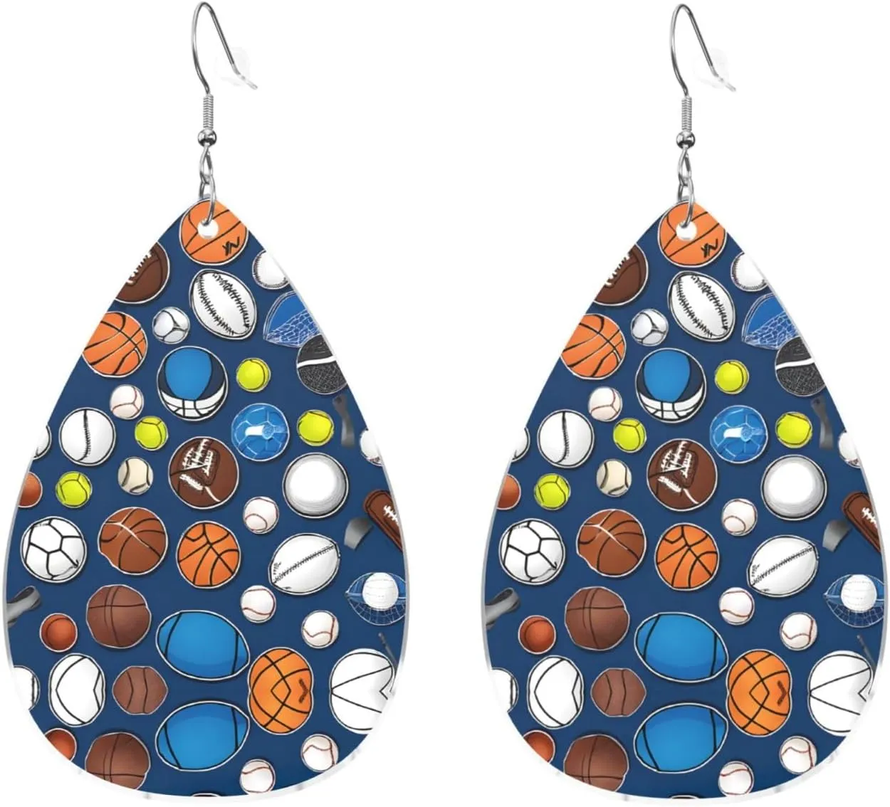 Stylish Drop-Shaped Acrylic Earrings Lightweight Printed Teardrop Dangle Earrings for Women (Baseball Basketball Football Print)
