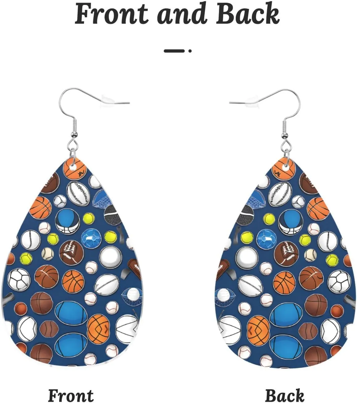 Stylish Drop-Shaped Acrylic Earrings Lightweight Printed Teardrop Dangle Earrings for Women (Baseball Basketball Football Print)