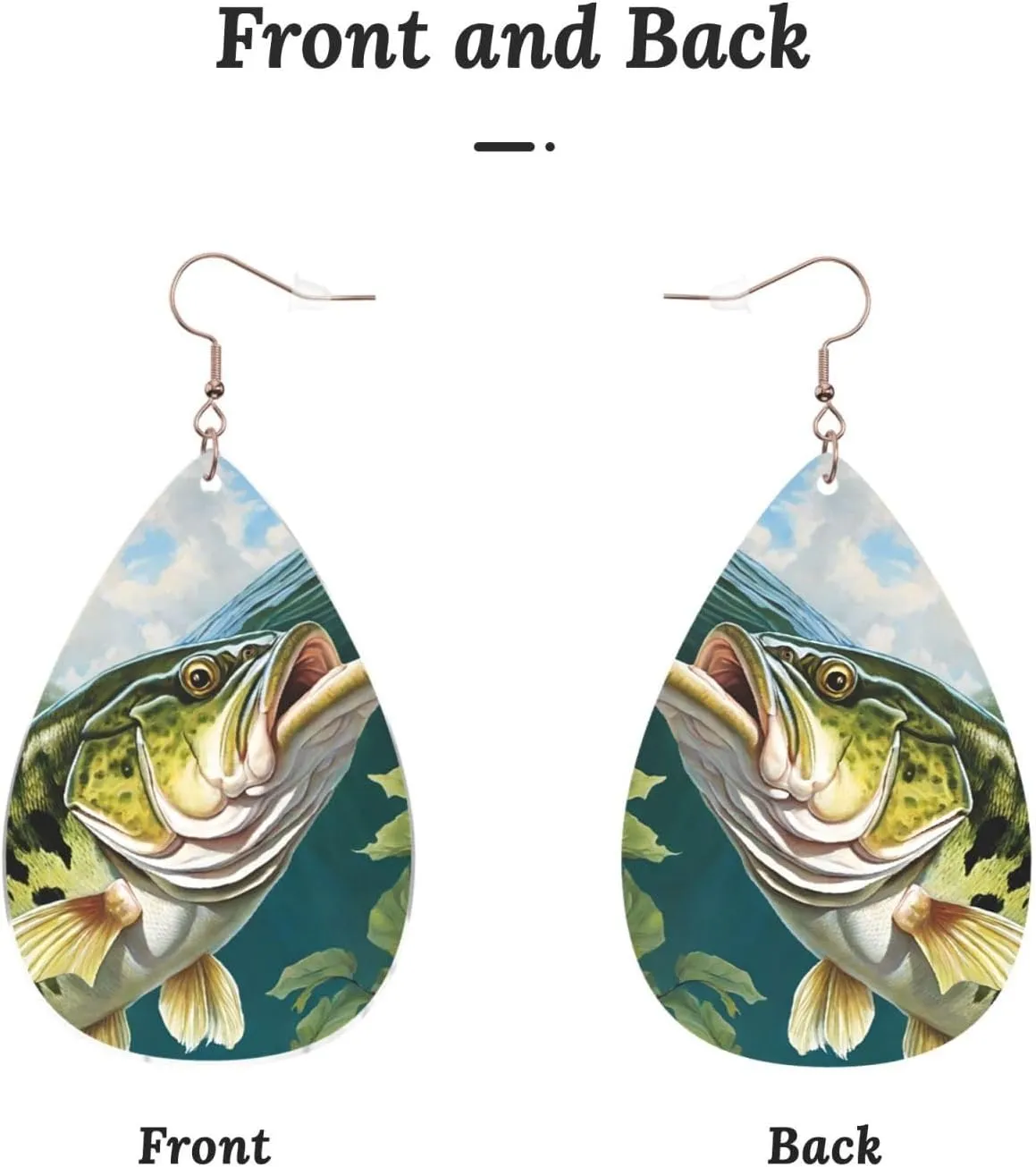 Stylish Drop-Shaped Acrylic Earrings Lightweight Printed Teardrop Dangle Earrings for Women (Bass Fishing Wave)
