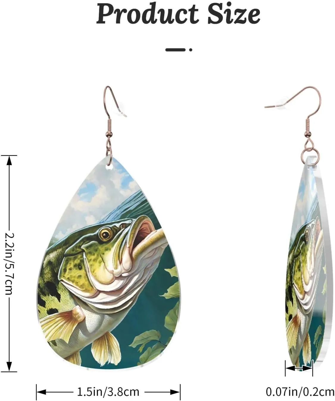 Stylish Drop-Shaped Acrylic Earrings Lightweight Printed Teardrop Dangle Earrings for Women (Bass Fishing Wave)