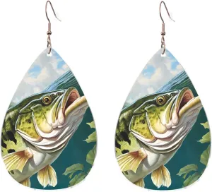 Stylish Drop-Shaped Acrylic Earrings Lightweight Printed Teardrop Dangle Earrings for Women (Bass Fishing Wave)