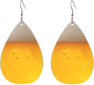 Stylish Drop-Shaped Acrylic Earrings Lightweight Printed Teardrop Dangle Earrings for Women (Beer Foam)