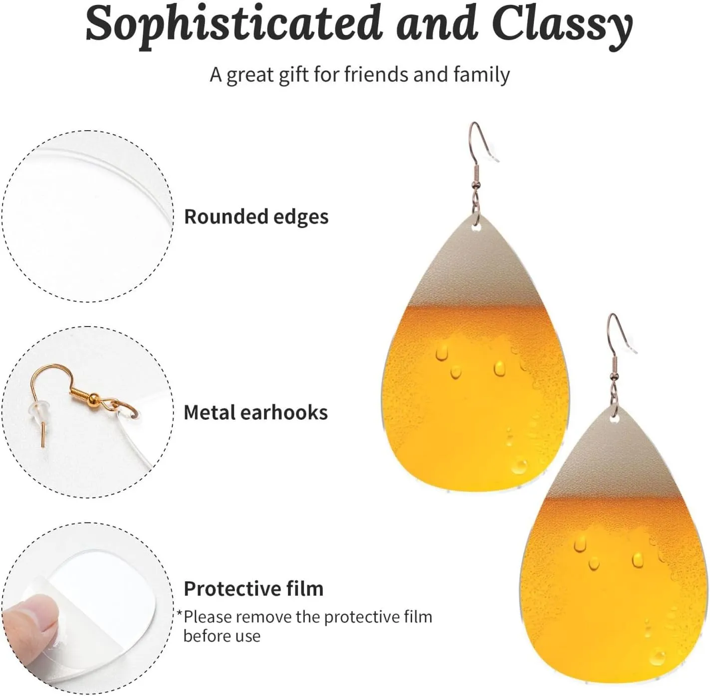 Stylish Drop-Shaped Acrylic Earrings Lightweight Printed Teardrop Dangle Earrings for Women (Beer Foam)