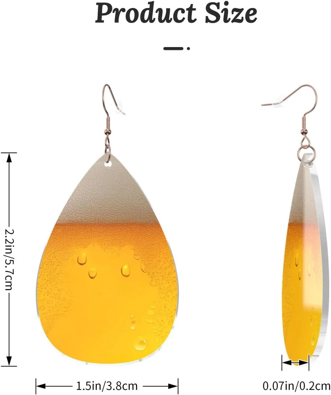 Stylish Drop-Shaped Acrylic Earrings Lightweight Printed Teardrop Dangle Earrings for Women (Beer Foam)