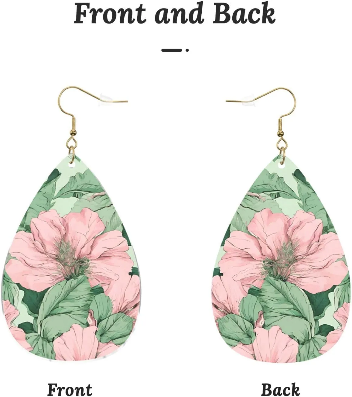 Stylish Drop-Shaped Acrylic Earrings Lightweight Printed Teardrop Dangle Earrings for Women (Black Lily Pads)