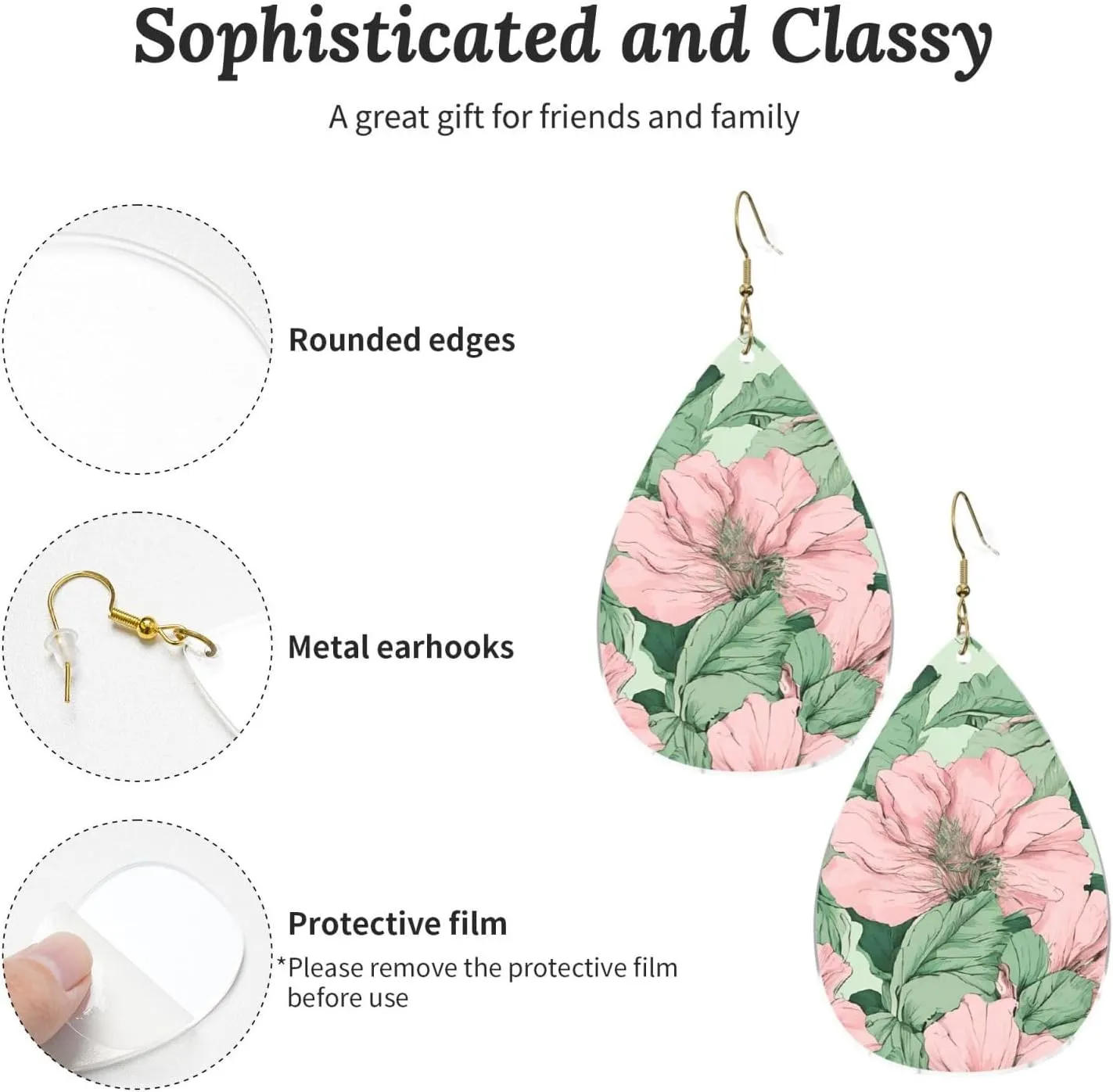 Stylish Drop-Shaped Acrylic Earrings Lightweight Printed Teardrop Dangle Earrings for Women (Black Lily Pads)
