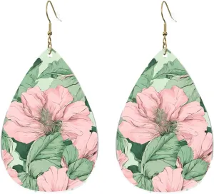 Stylish Drop-Shaped Acrylic Earrings Lightweight Printed Teardrop Dangle Earrings for Women (Black Lily Pads)
