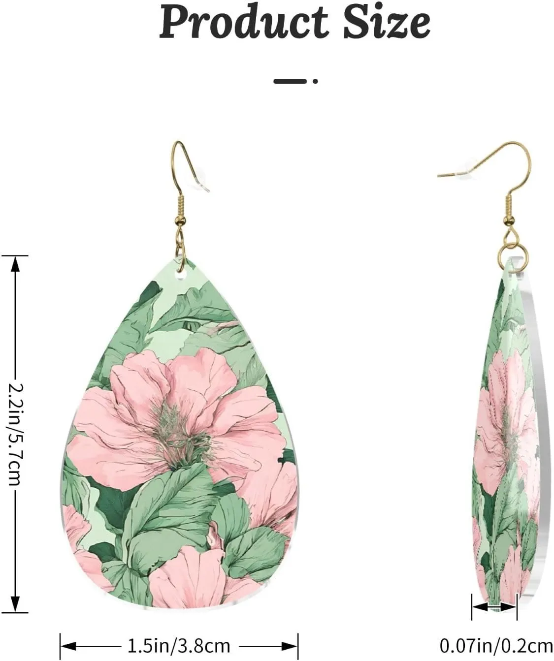 Stylish Drop-Shaped Acrylic Earrings Lightweight Printed Teardrop Dangle Earrings for Women (Black Lily Pads)