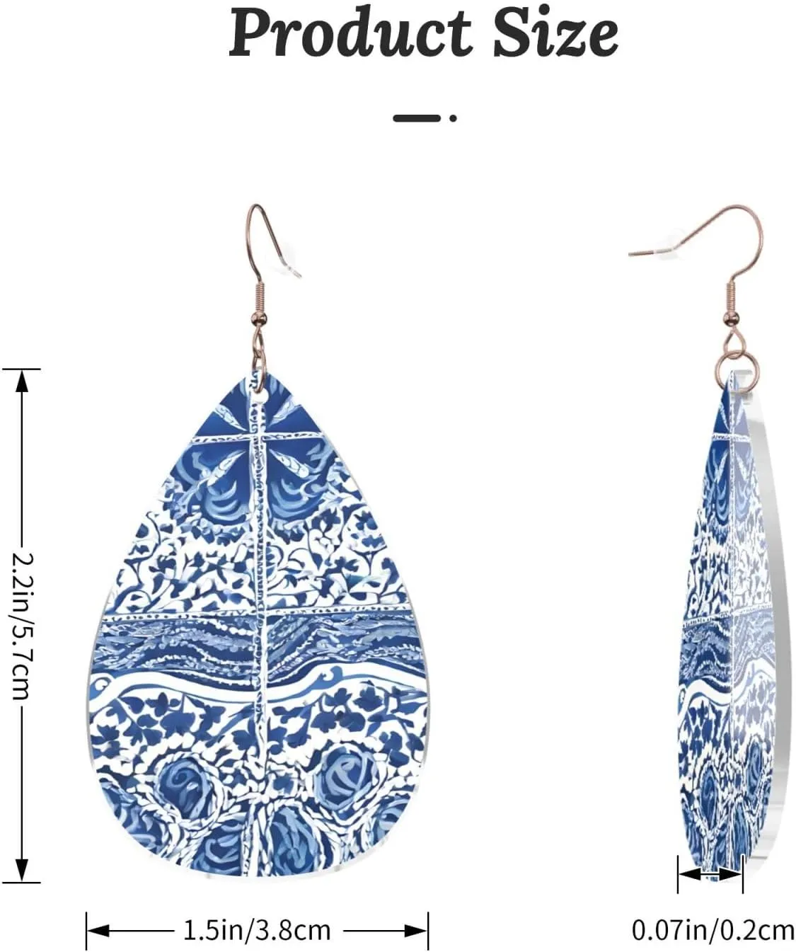 Stylish Drop-Shaped Acrylic Earrings Lightweight Printed Teardrop Dangle Earrings for Women (Blue Polynesian Maori Tribal Pattern)