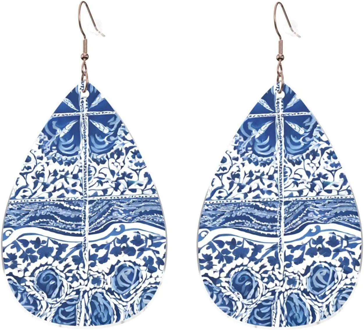 Stylish Drop-Shaped Acrylic Earrings Lightweight Printed Teardrop Dangle Earrings for Women (Blue Polynesian Maori Tribal Pattern)