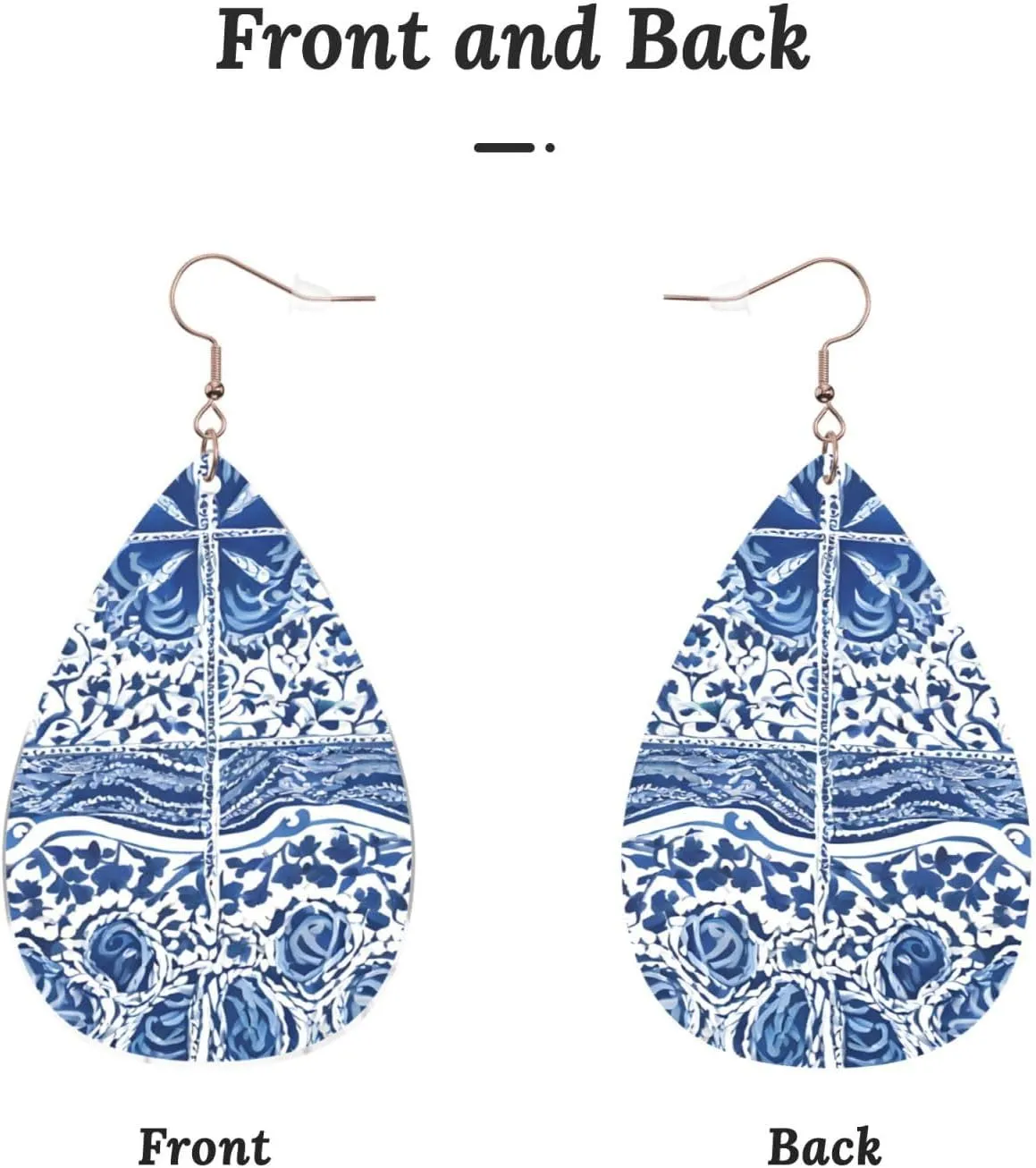 Stylish Drop-Shaped Acrylic Earrings Lightweight Printed Teardrop Dangle Earrings for Women (Blue Polynesian Maori Tribal Pattern)