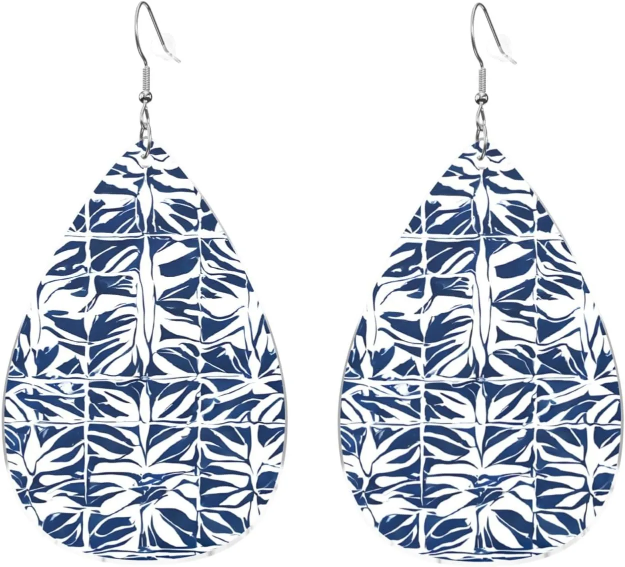 Stylish Drop-Shaped Acrylic Earrings Lightweight Printed Teardrop Dangle Earrings for Women (Blue Polynesian Maori Tribal Print)