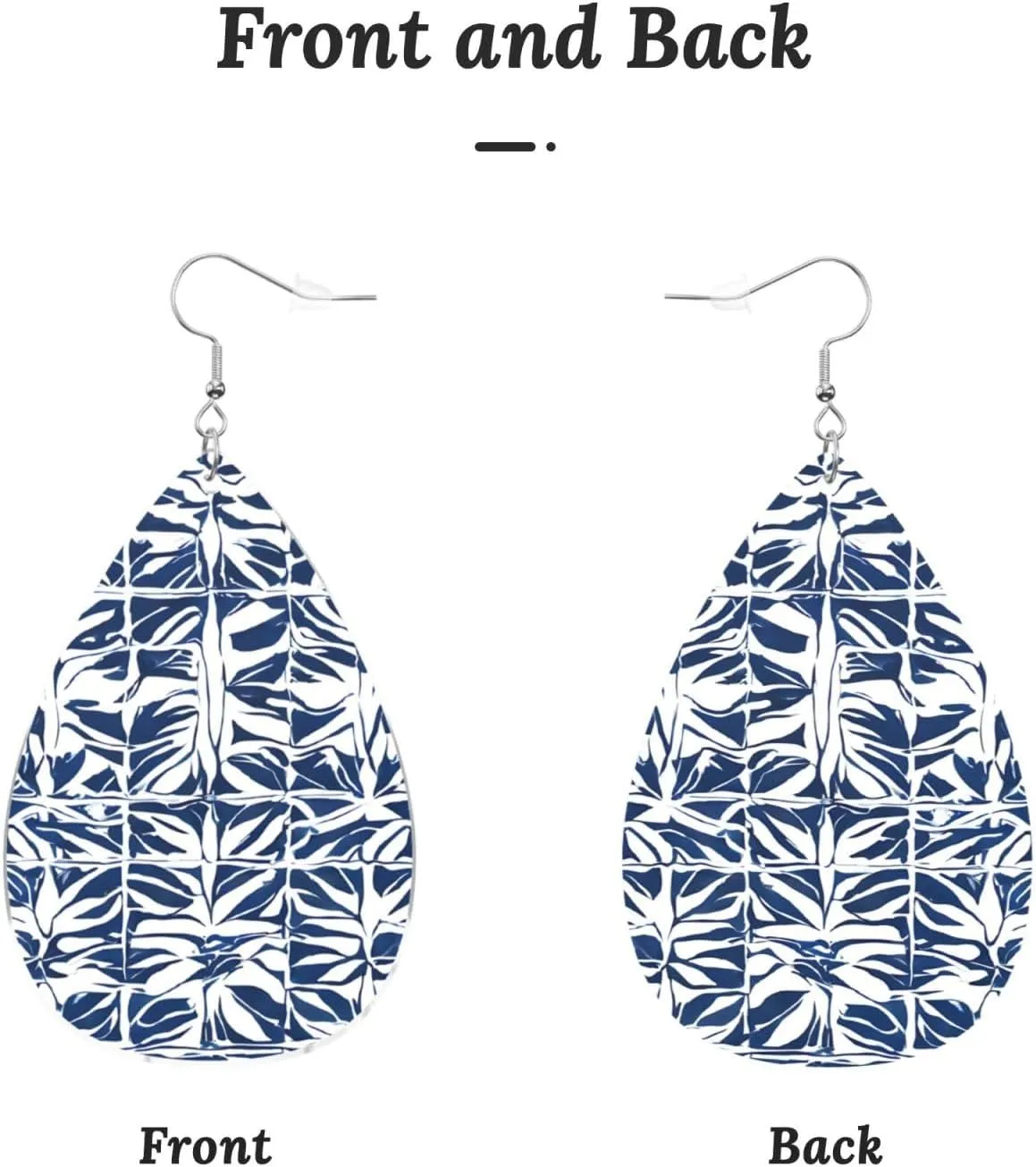 Stylish Drop-Shaped Acrylic Earrings Lightweight Printed Teardrop Dangle Earrings for Women (Blue Polynesian Maori Tribal Print)