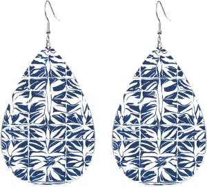 Stylish Drop-Shaped Acrylic Earrings Lightweight Printed Teardrop Dangle Earrings for Women (Blue Polynesian Maori Tribal Print)