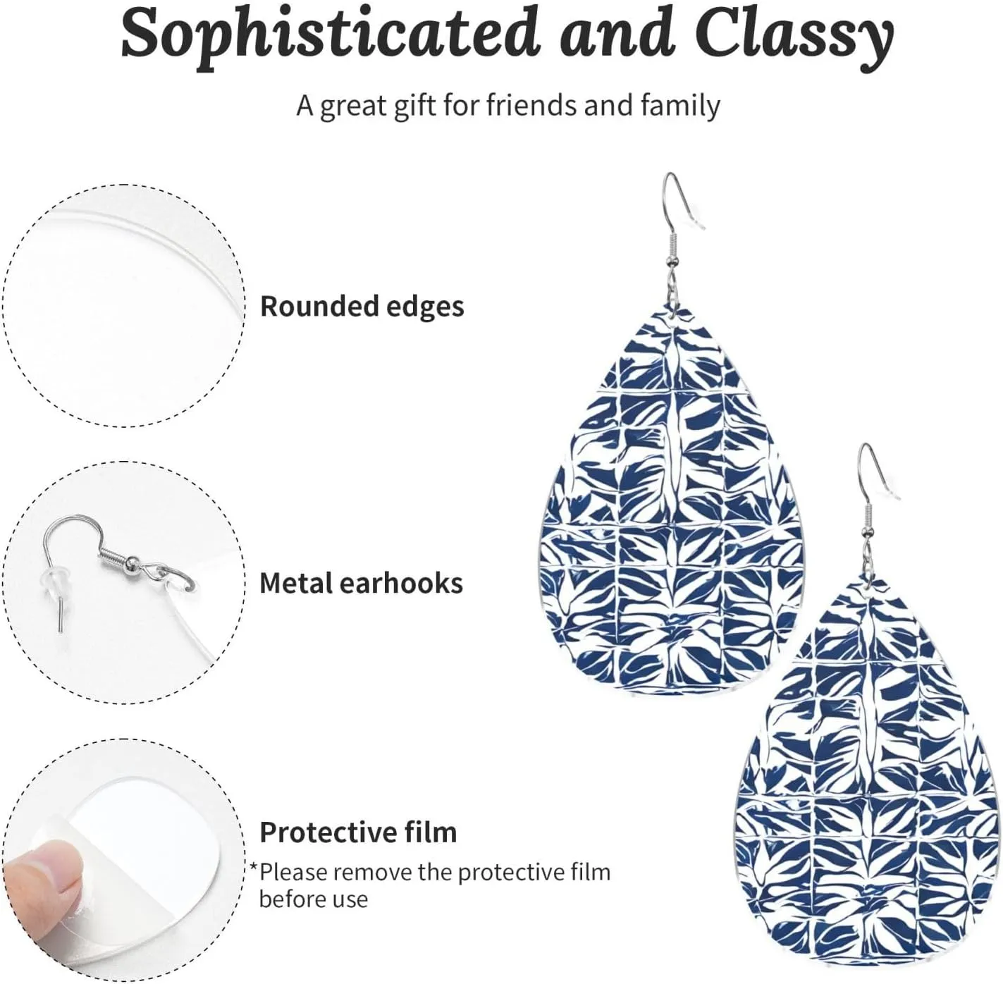 Stylish Drop-Shaped Acrylic Earrings Lightweight Printed Teardrop Dangle Earrings for Women (Blue Polynesian Maori Tribal Print)
