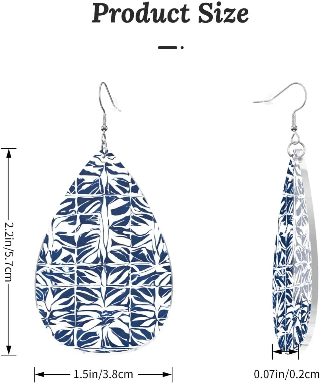 Stylish Drop-Shaped Acrylic Earrings Lightweight Printed Teardrop Dangle Earrings for Women (Blue Polynesian Maori Tribal Print)