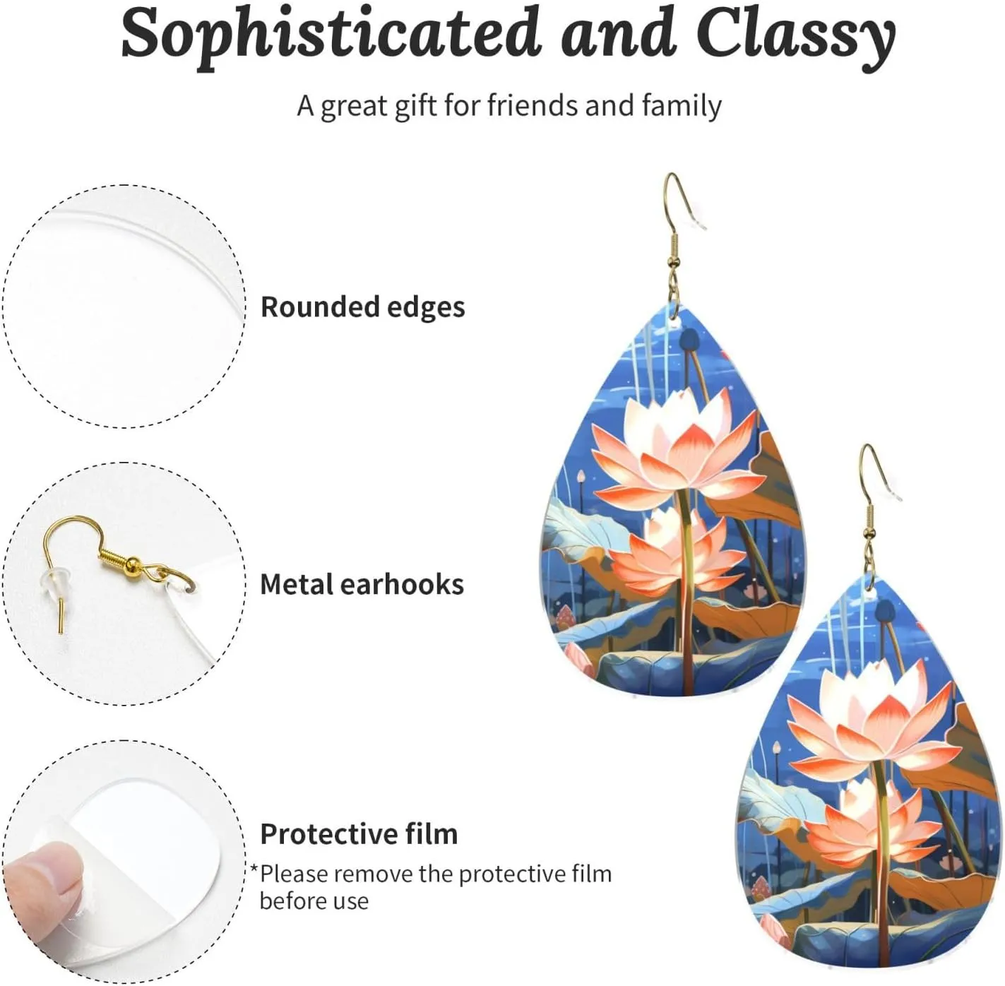 Stylish Drop-Shaped Acrylic Earrings Lightweight Printed Teardrop Dangle Earrings for Women (Botanical Floral)