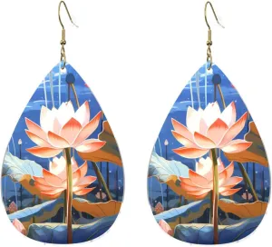 Stylish Drop-Shaped Acrylic Earrings Lightweight Printed Teardrop Dangle Earrings for Women (Botanical Floral)