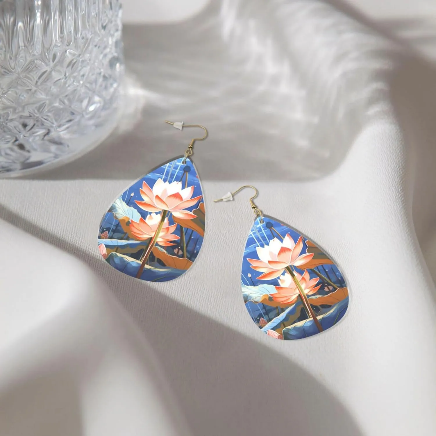 Stylish Drop-Shaped Acrylic Earrings Lightweight Printed Teardrop Dangle Earrings for Women (Botanical Floral)
