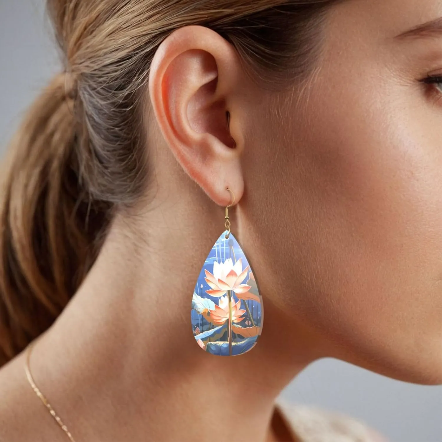 Stylish Drop-Shaped Acrylic Earrings Lightweight Printed Teardrop Dangle Earrings for Women (Botanical Floral)