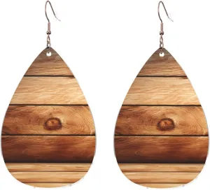 Stylish Drop-Shaped Acrylic Earrings Lightweight Printed Teardrop Dangle Earrings for Women (Brown Wooden)