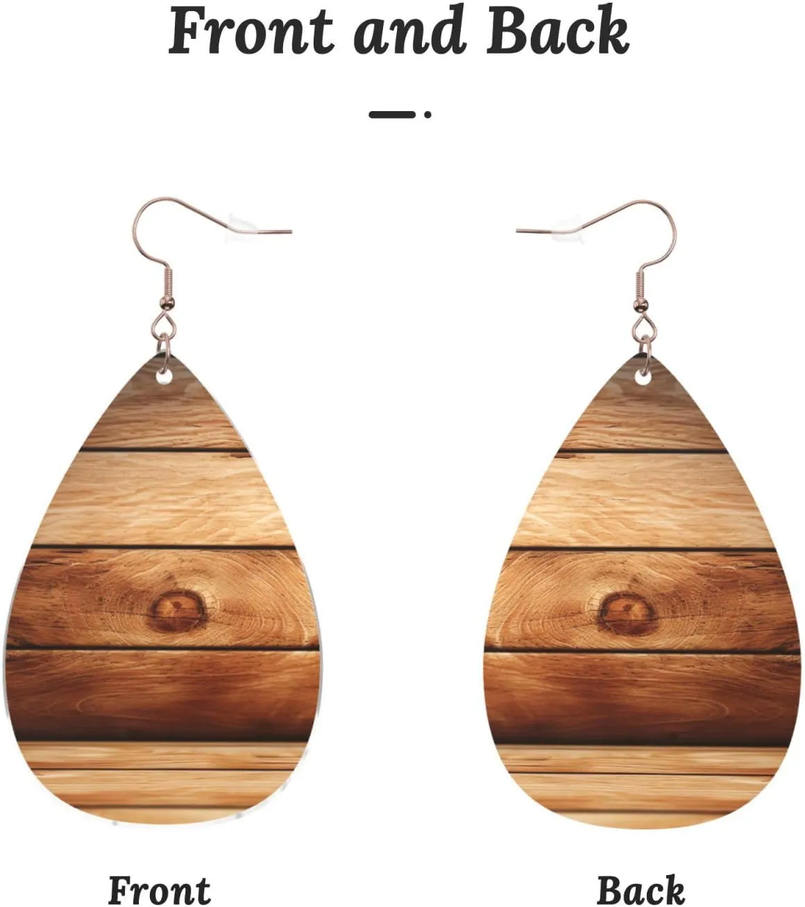 Stylish Drop-Shaped Acrylic Earrings Lightweight Printed Teardrop Dangle Earrings for Women (Brown Wooden)