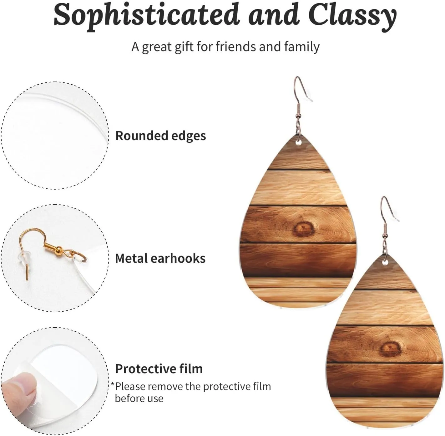 Stylish Drop-Shaped Acrylic Earrings Lightweight Printed Teardrop Dangle Earrings for Women (Brown Wooden)