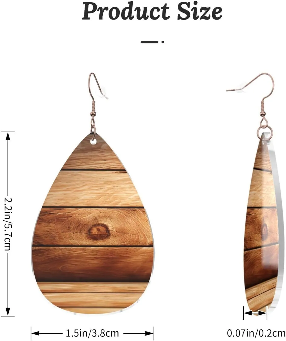 Stylish Drop-Shaped Acrylic Earrings Lightweight Printed Teardrop Dangle Earrings for Women (Brown Wooden)