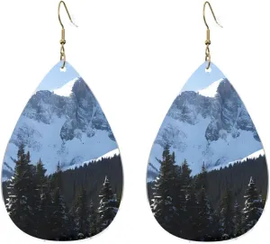 Stylish Drop-Shaped Acrylic Earrings Lightweight Printed Teardrop Dangle Earrings for Women (Canadian Smokey Mountain Cliff Print)