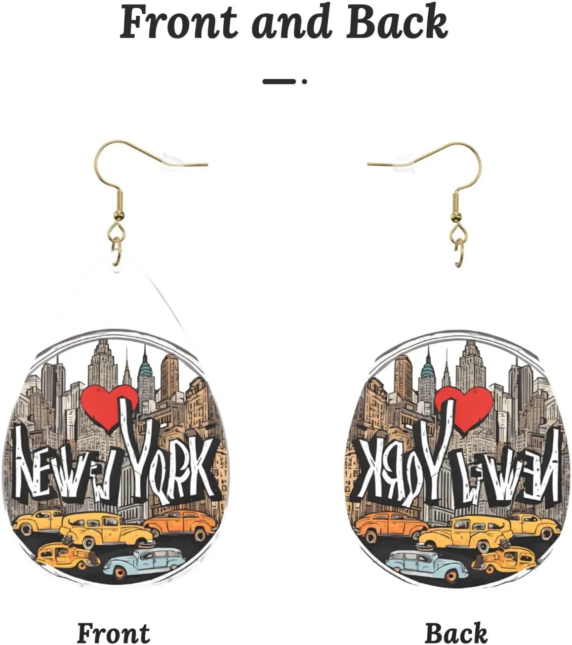 Stylish Drop-Shaped Acrylic Earrings Lightweight Printed Teardrop Dangle Earrings for Women (Cartoon Cute New York)