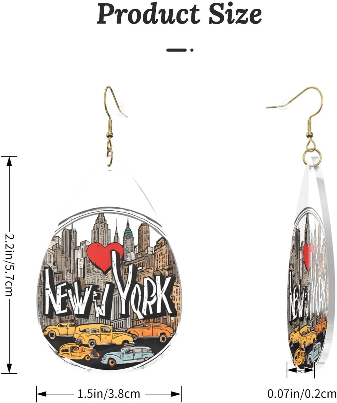 Stylish Drop-Shaped Acrylic Earrings Lightweight Printed Teardrop Dangle Earrings for Women (Cartoon Cute New York)