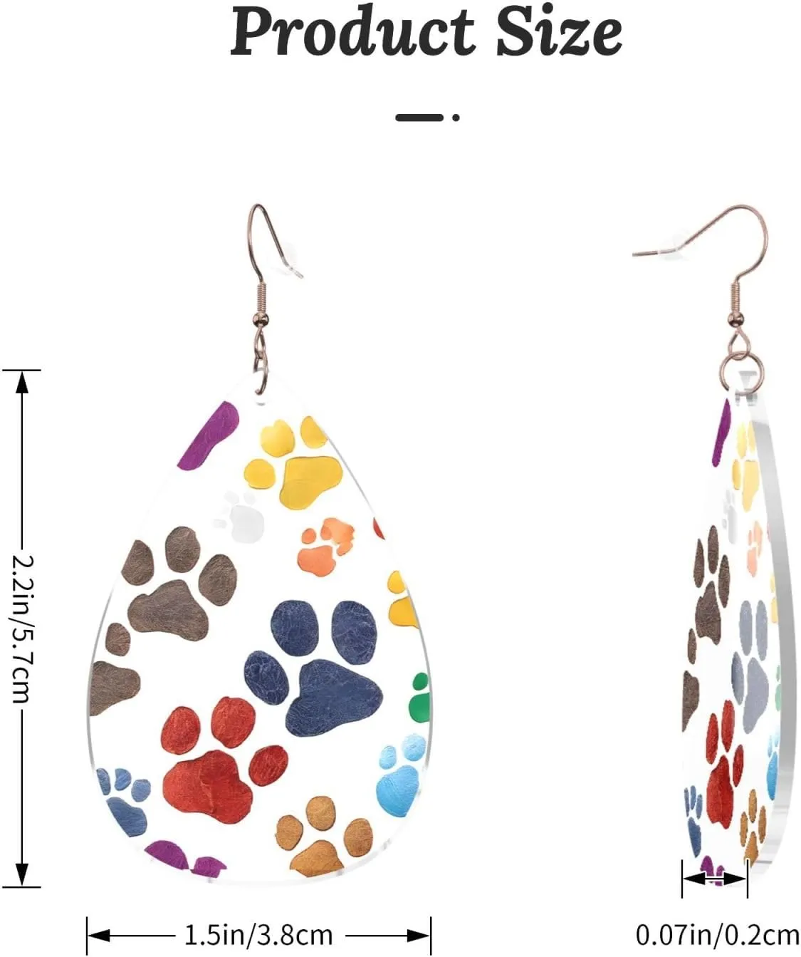 Stylish Drop-Shaped Acrylic Earrings Lightweight Printed Teardrop Dangle Earrings for Women (Colorful Dog Paw Print)